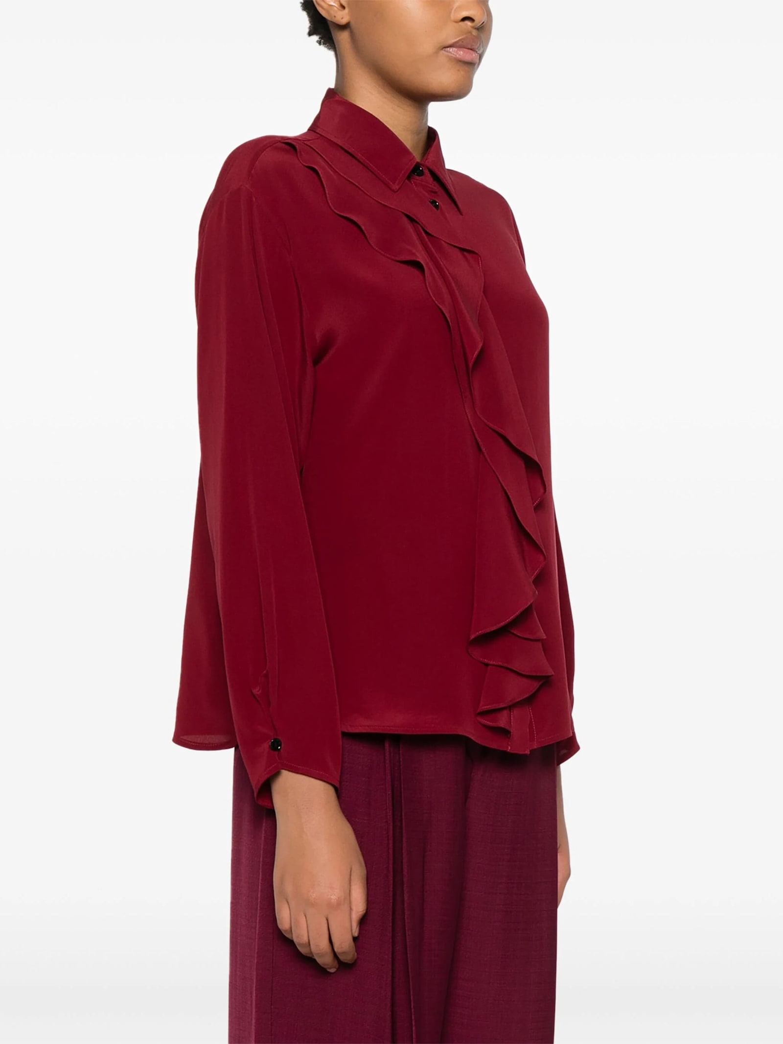 Shop Victoria Beckham Ruffle Details Blouse In Oxblood