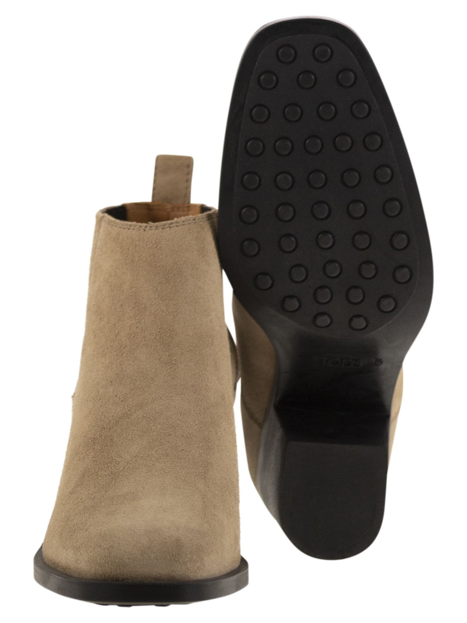 Shop Tod's Suede Boot In Beige