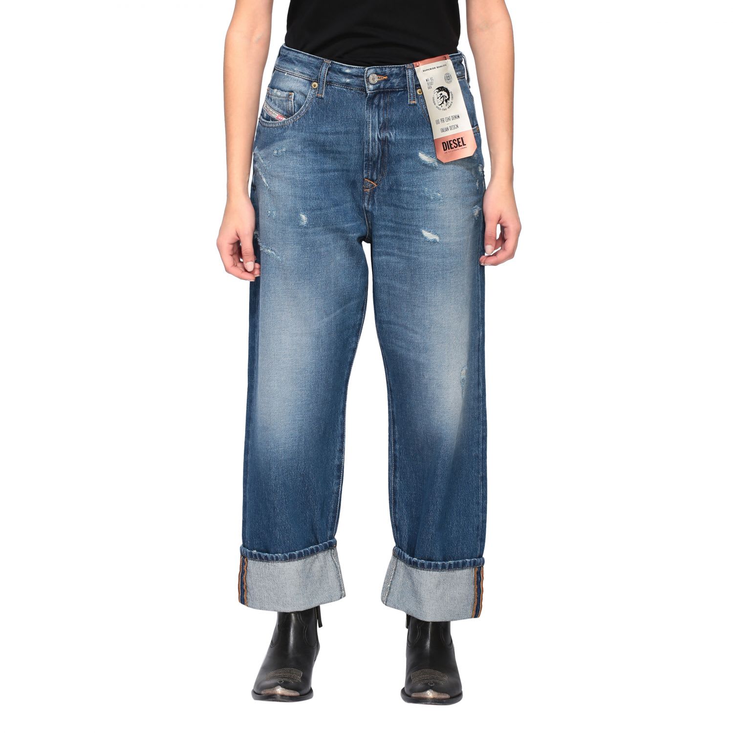 Diesel D-reggy Wide-waisted Jeans With Regular Waist In Denim