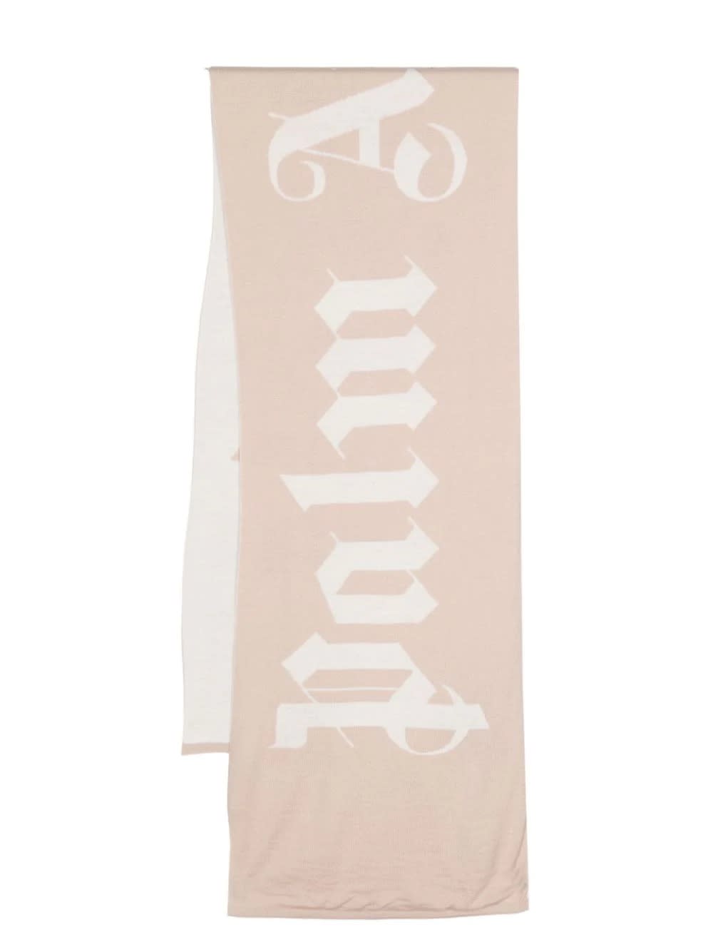 Reversible Beige And White Scarf With Logo