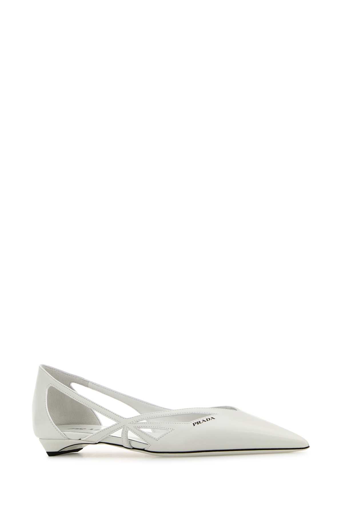 Shop Prada White Leather Ballerinas In Bianco