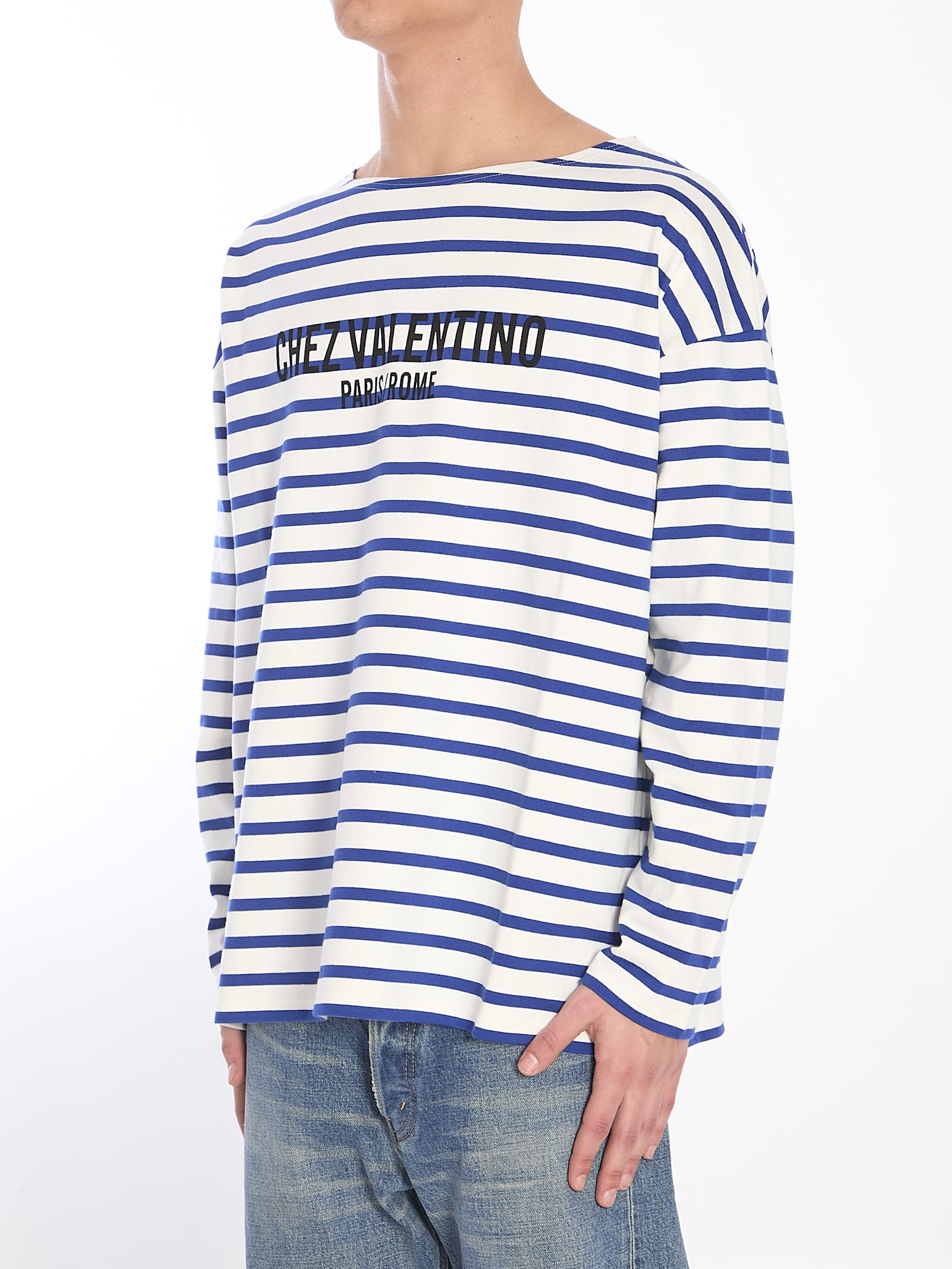 Valentino Chez Logo Long-sleeved Stripe T-shirt In Red