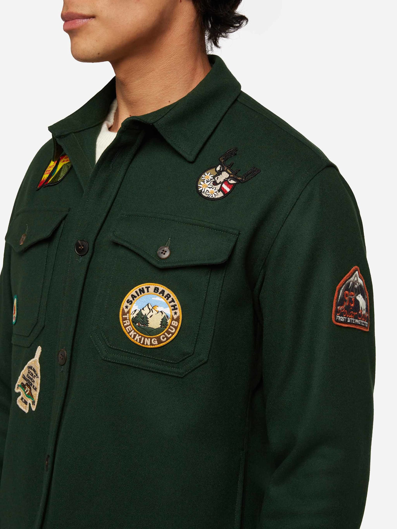 Mc2 Saint Barth Wooly Green Overshirt Burton With Pockets And Patches In Green