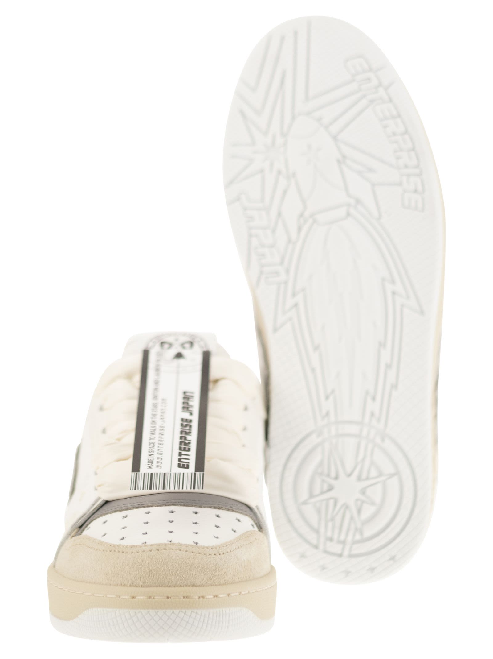 Shop Enterprise Japan Ej Egg Rocket - Leather Trainers With Logo In White/grey