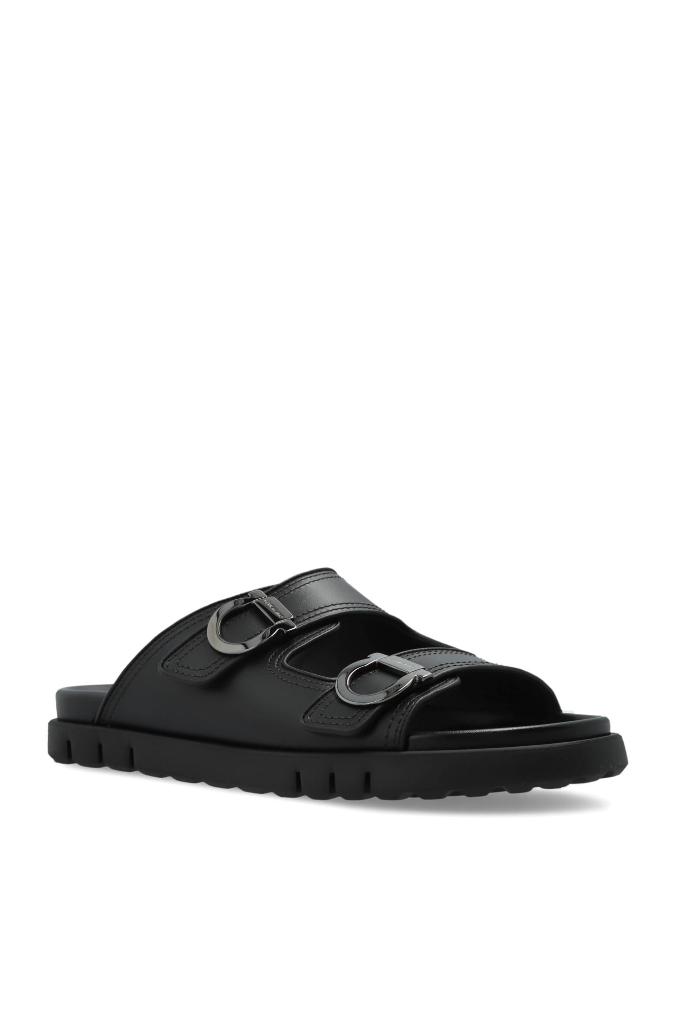 Ferragamo Gancini Leather Sandals In Black