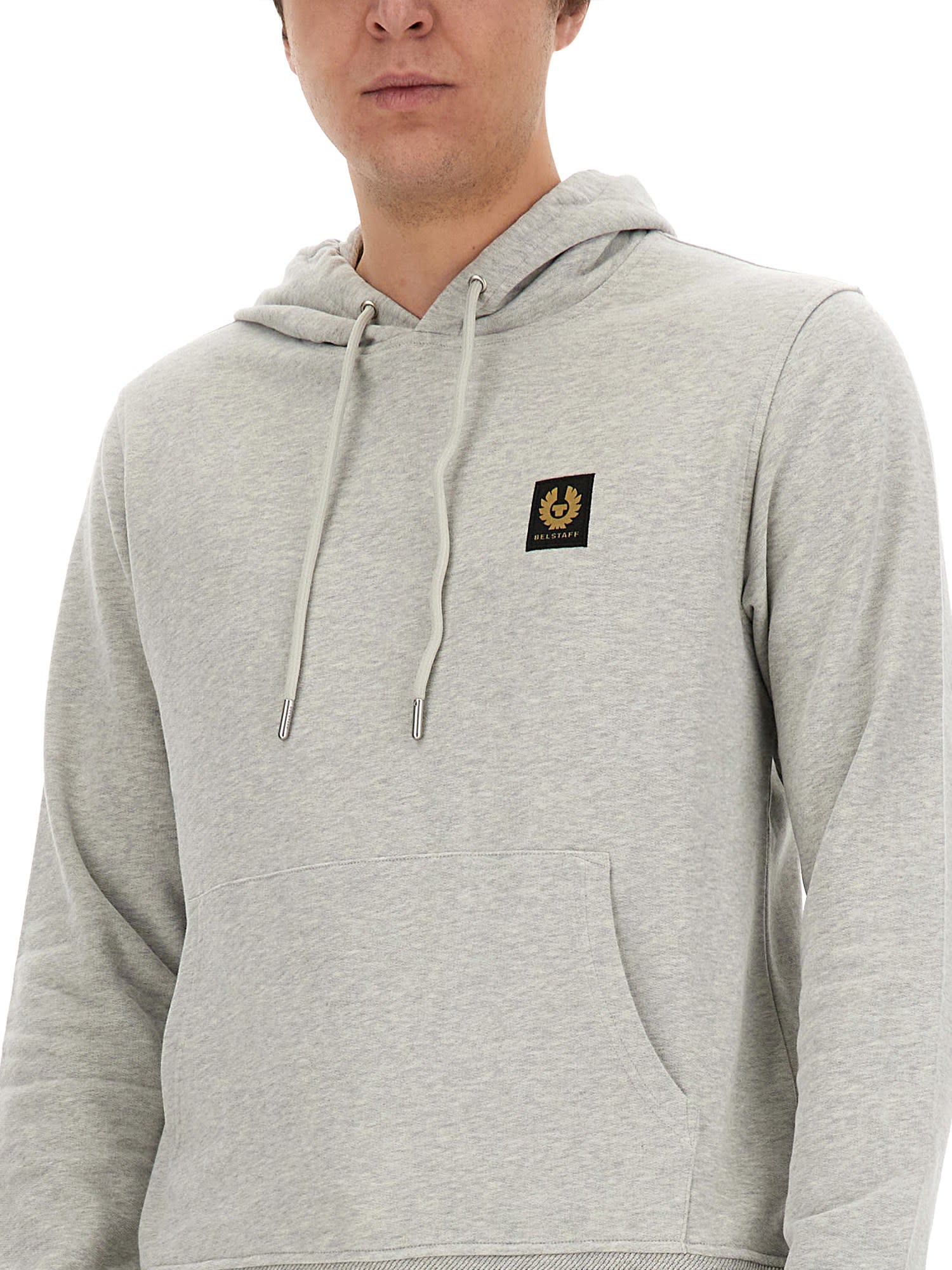 Shop Belstaff Logo Patched Rib Trim Hoodie In Old Silver Heather
