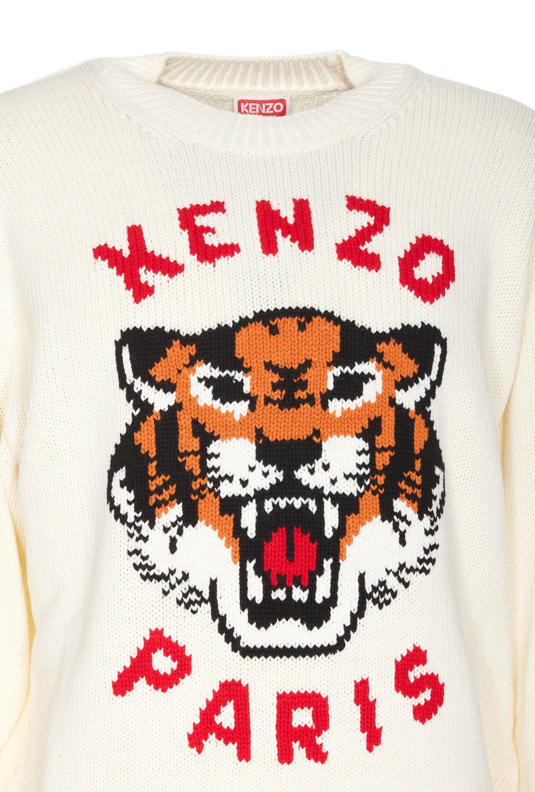 Shop Kenzo Lucky Tiger Knitted Jumper In Neutrals