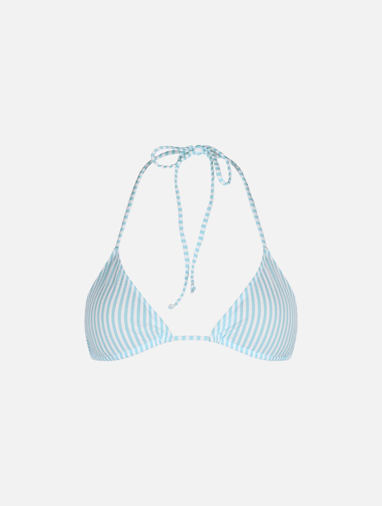Mc2 Saint Barth Woman Seersucker Striped Triangle Top Swimsuit Leah In Sky