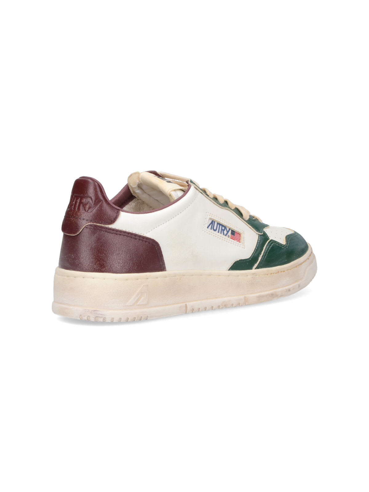 Autry Medalist Low Super Vintage Sneakers In White Pine Grove Leather And Rum Raisin In White
