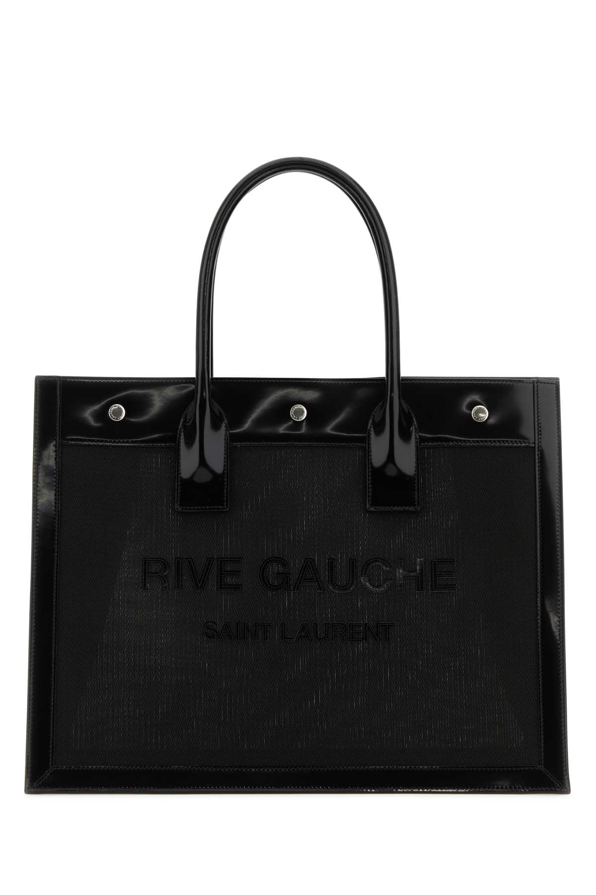 Shop Saint Laurent Black Mesh And Leather Small Rive Gauche Shopping Bag In Neronero