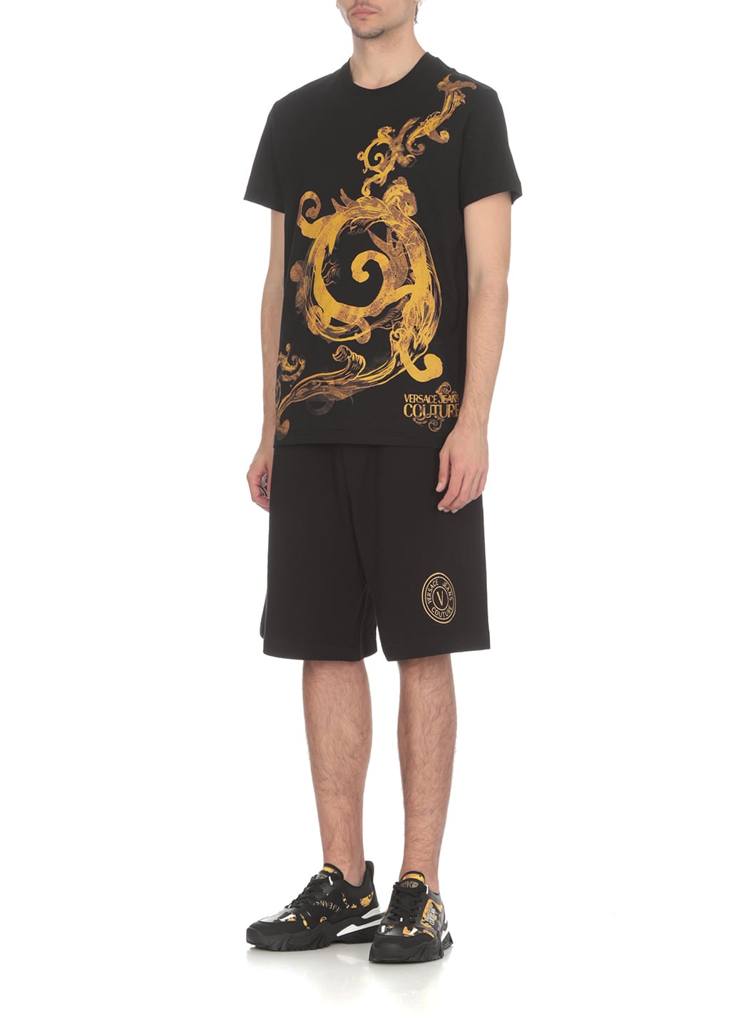 Shop Versace Jeans Couture T-shirt Panel Baroque In Black