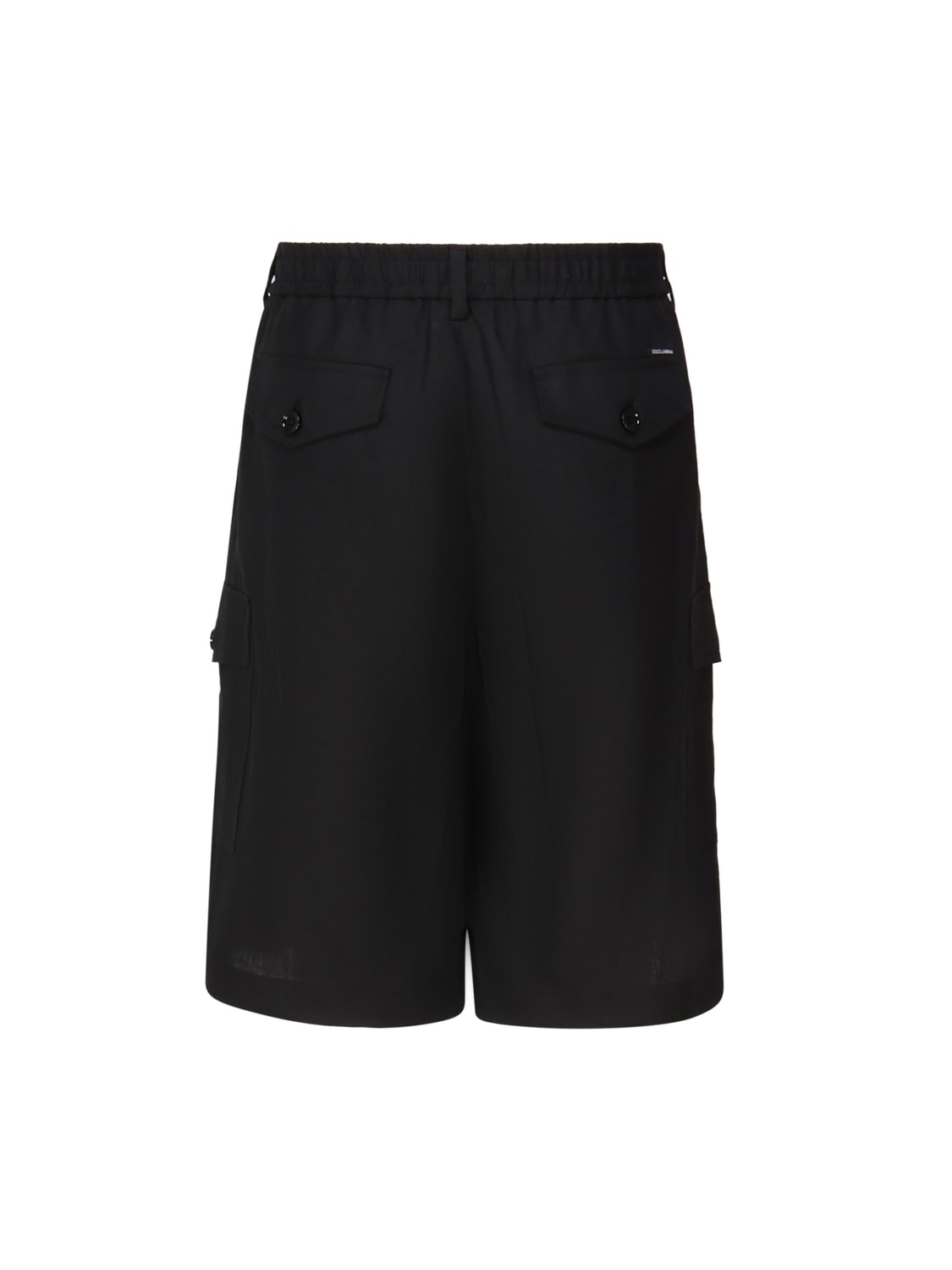 Shop Dolce & Gabbana Linen Cargo Shorts With Plaque In Black