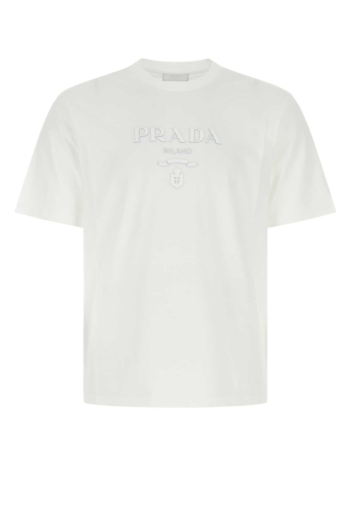 Shop Prada White Cotton T-shirt In F0009