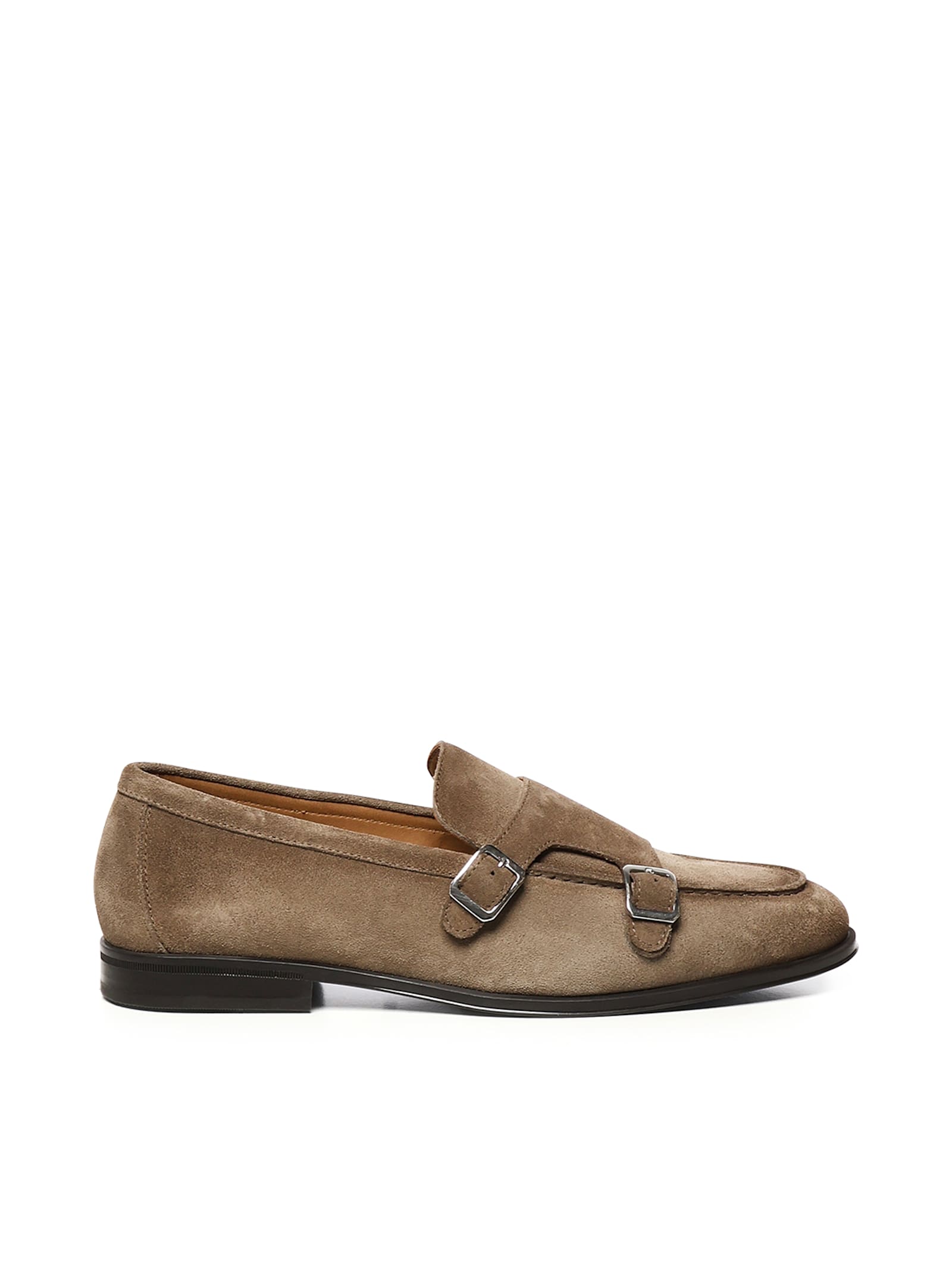 Doucal's Double Buckle Leather Moccasin In Beige