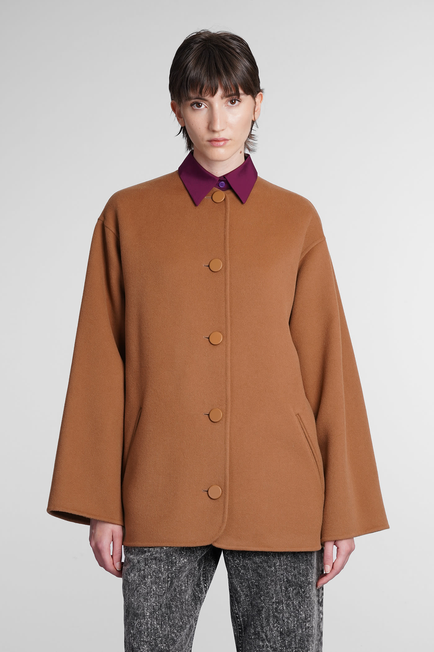 Marni Coat In Leather Color Wool