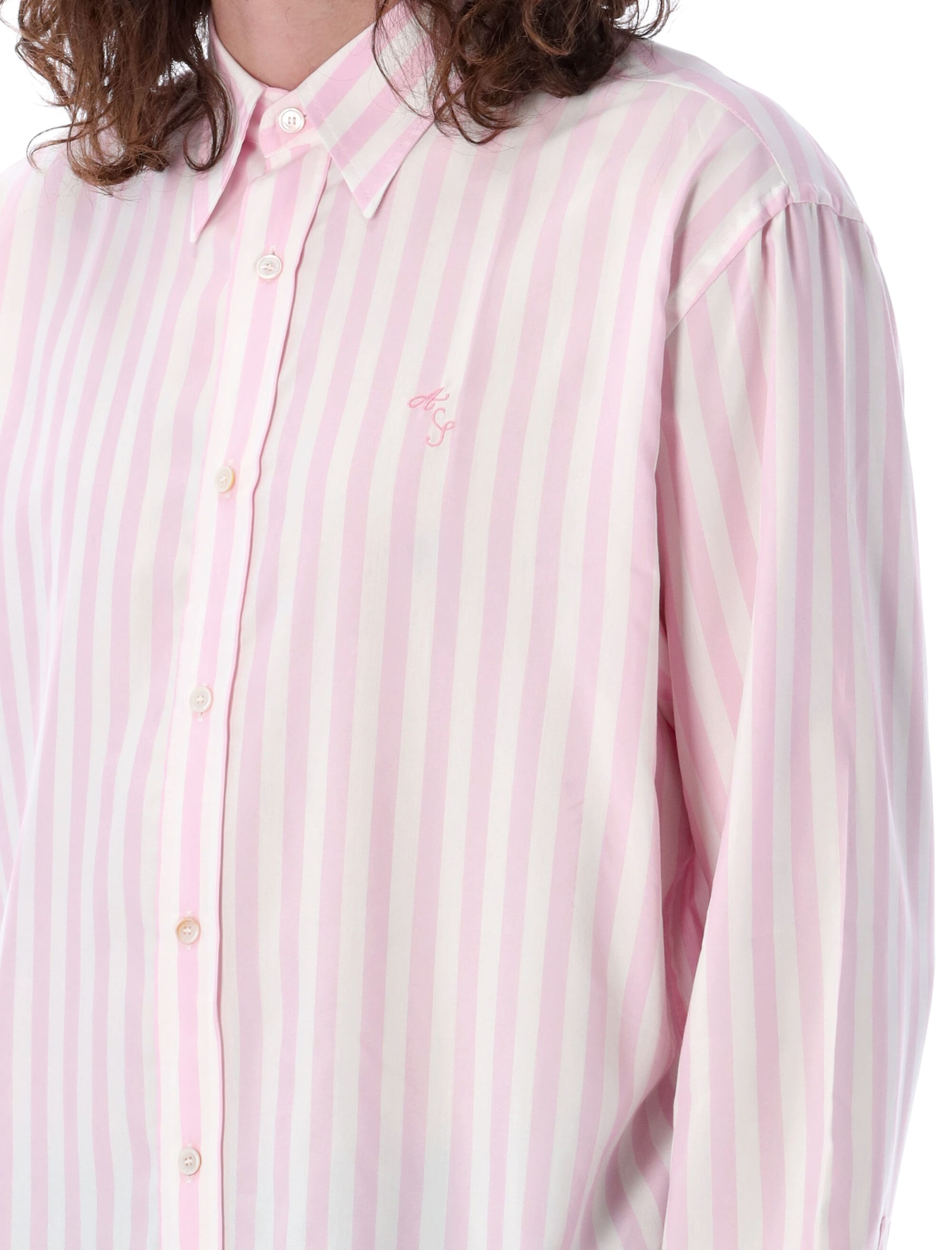 Shop Acne Studios Stripe Button-up Shirt In Pink White Stripes