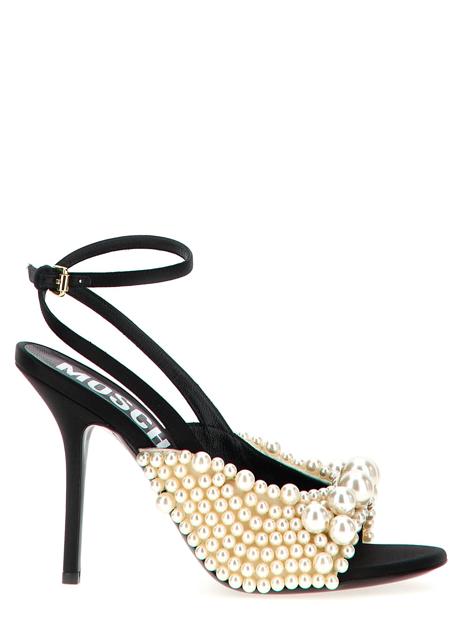 Shop Moschino Pearl Sandals In White/black