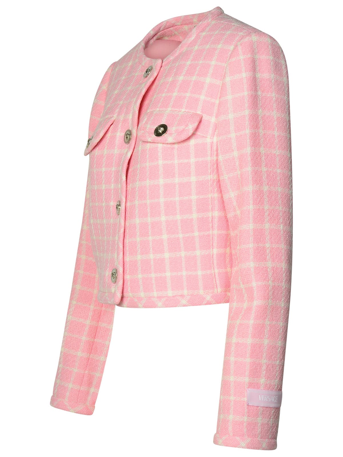 Versace Virgin Wool Blend Jacket In Pastel Pink + White