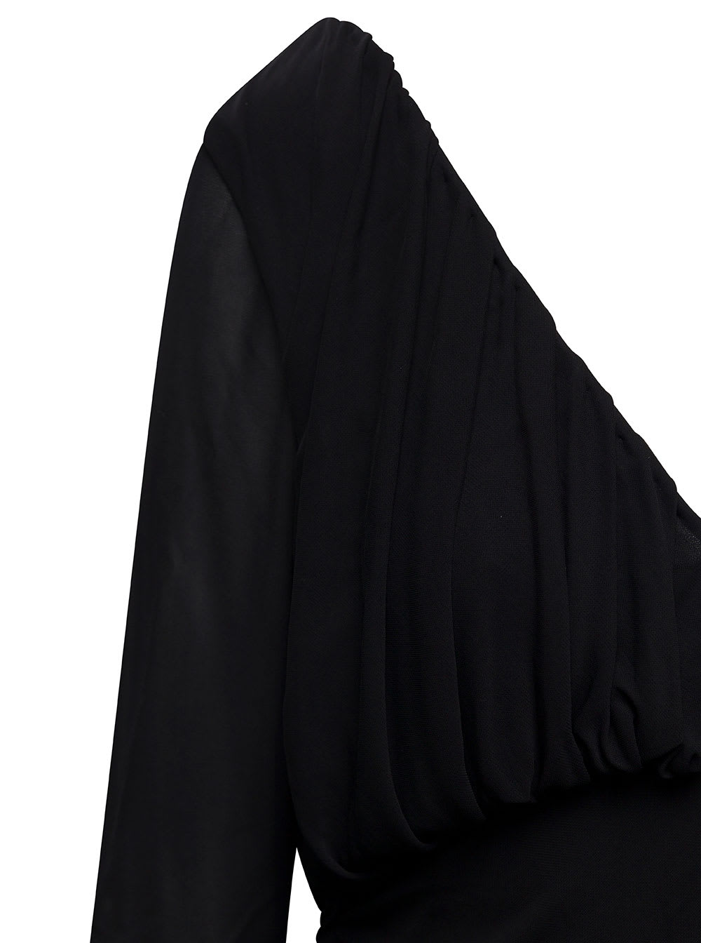Shop Saint Laurent Black V-neck Draped Minidress In Cupro Woman