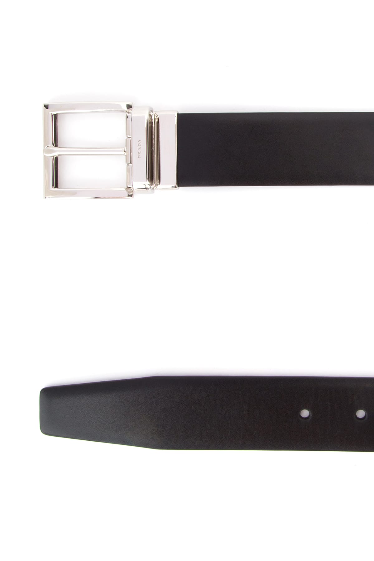 Shop Prada Black Leather Reversible Belt In F0002