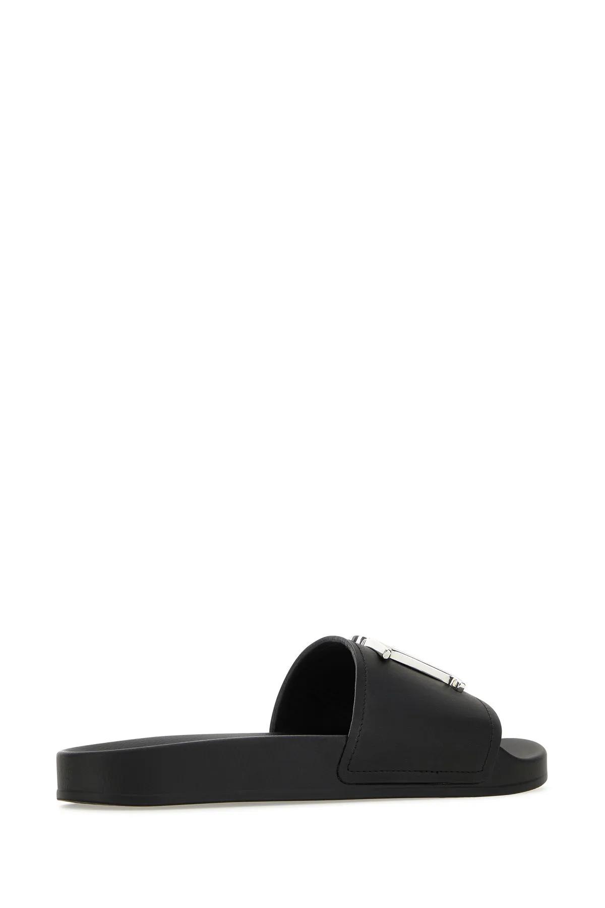 Dsquared2 Black Leather D2 Statement Slippers In Nero