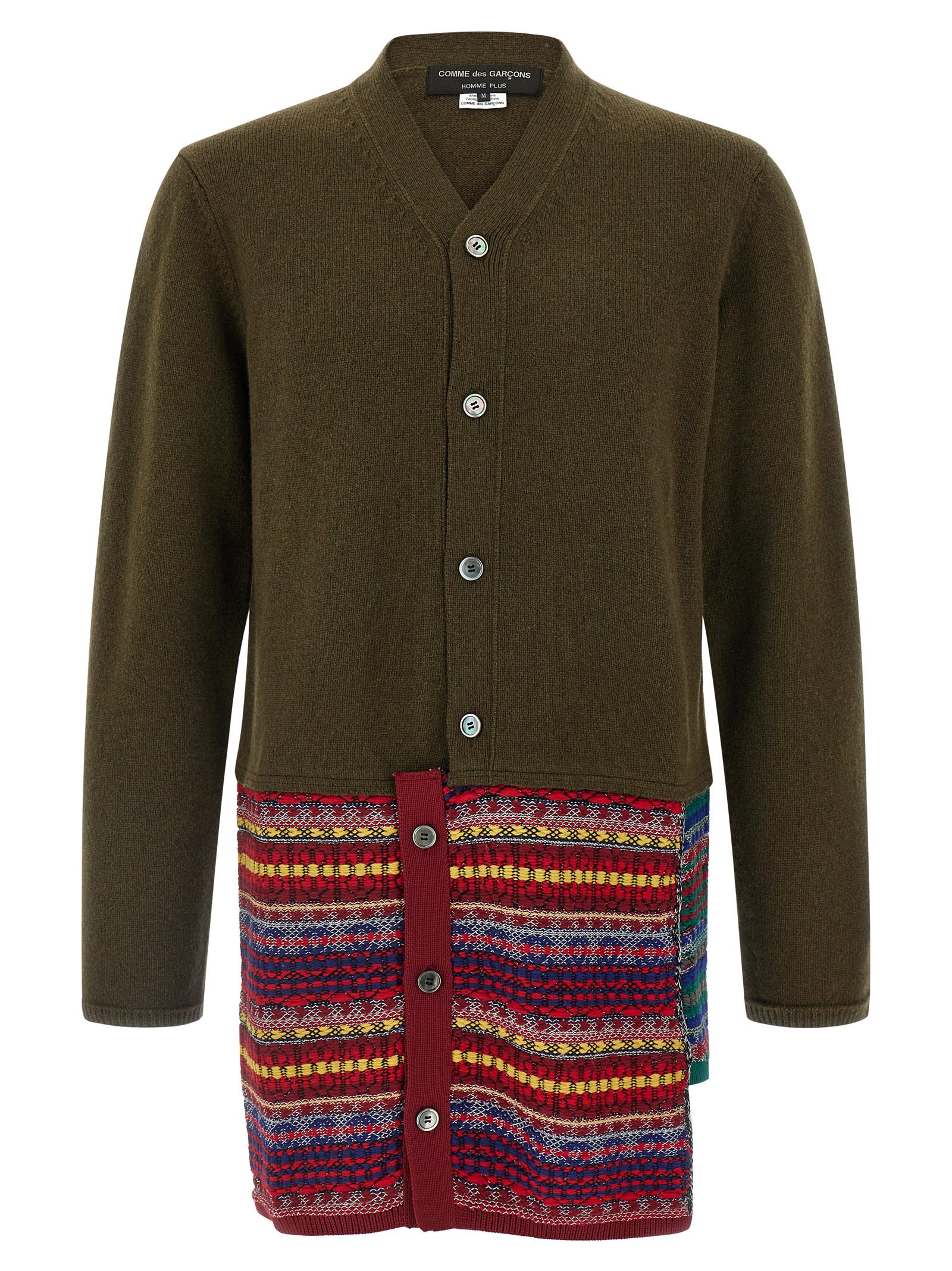 Comme Des Garçons Homme Deux Mens Khaki X Multi Contrast V-neck Wool-blend Cardigan In Green