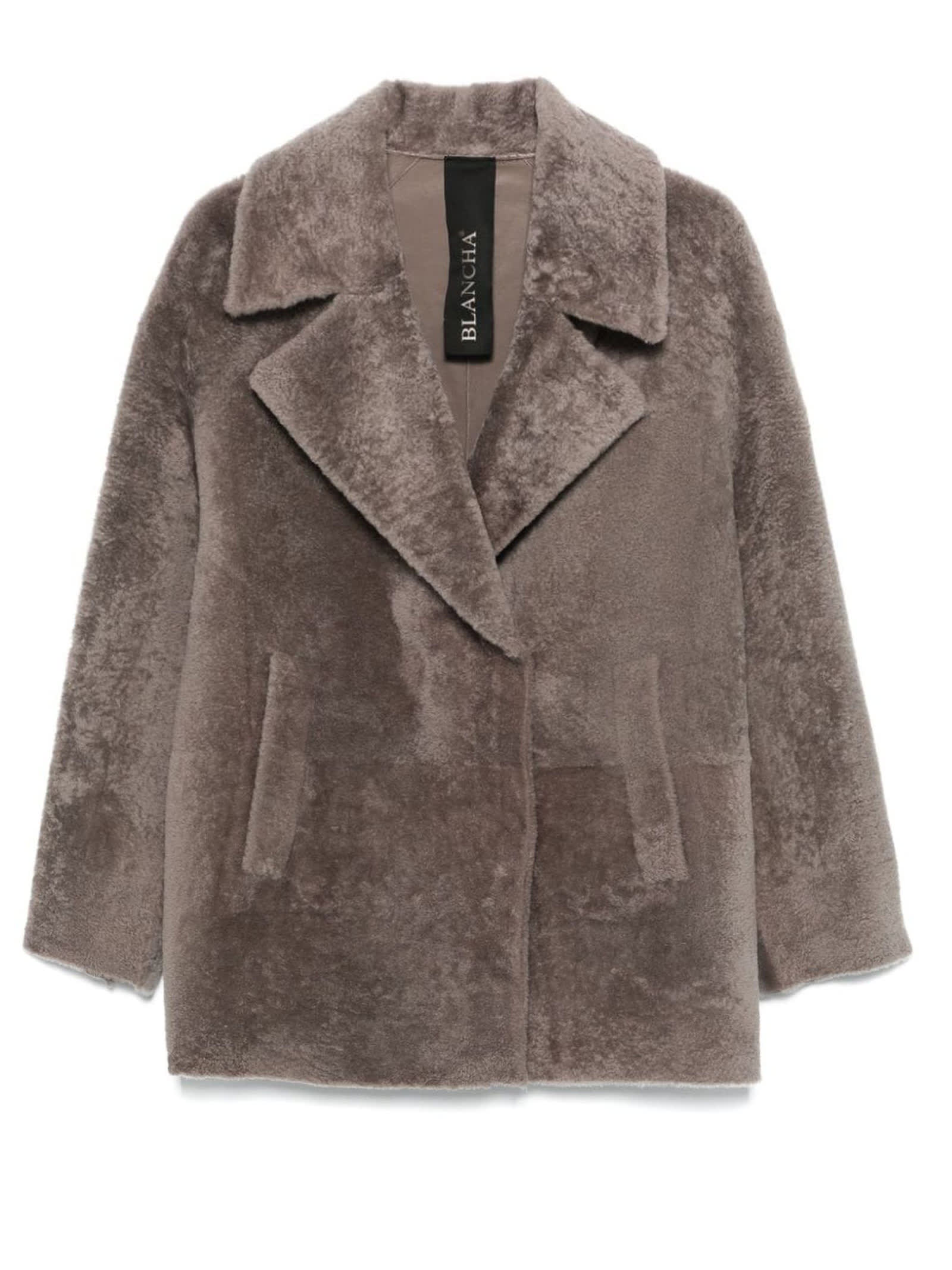 BLANCHA TAUPE GREY SHEARLING JACKET 