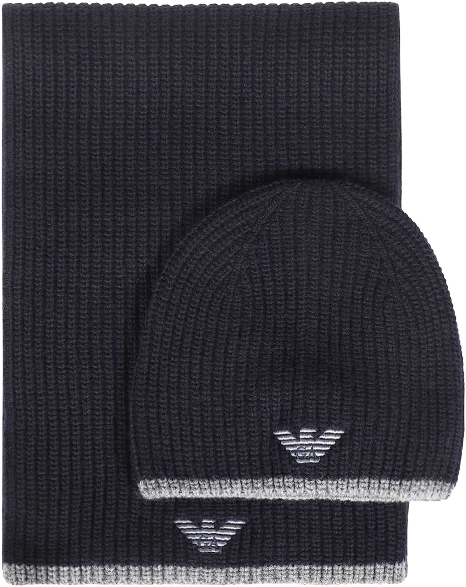 Emporio Armani Knit Beanie And Scarf Set In Blue