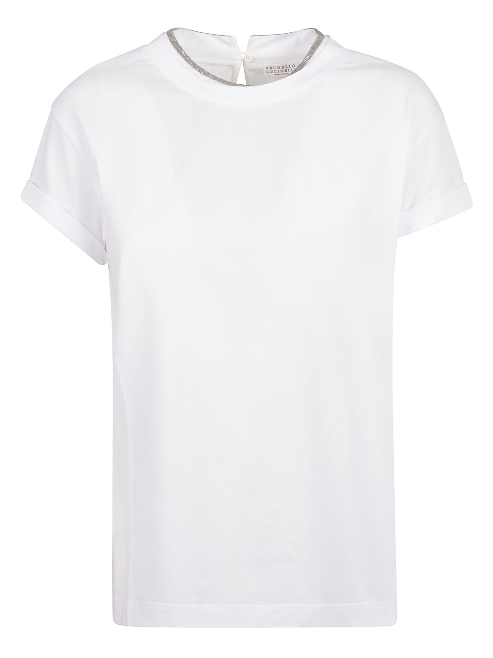 Brunello Cucinelli Embellished Collar Plain T-shirt