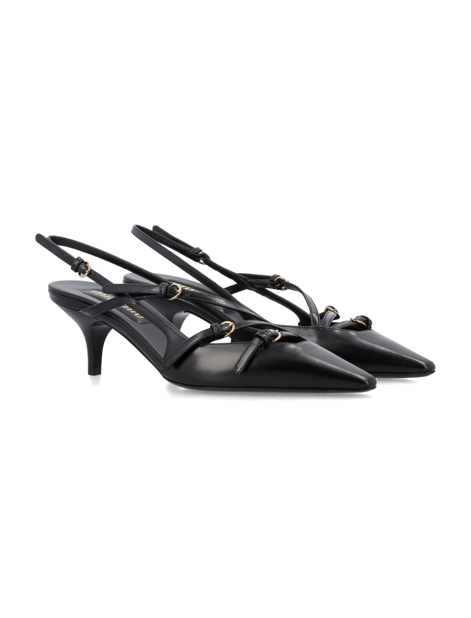 Miu Miu Buckle-embellished Slingback Pumps In Black