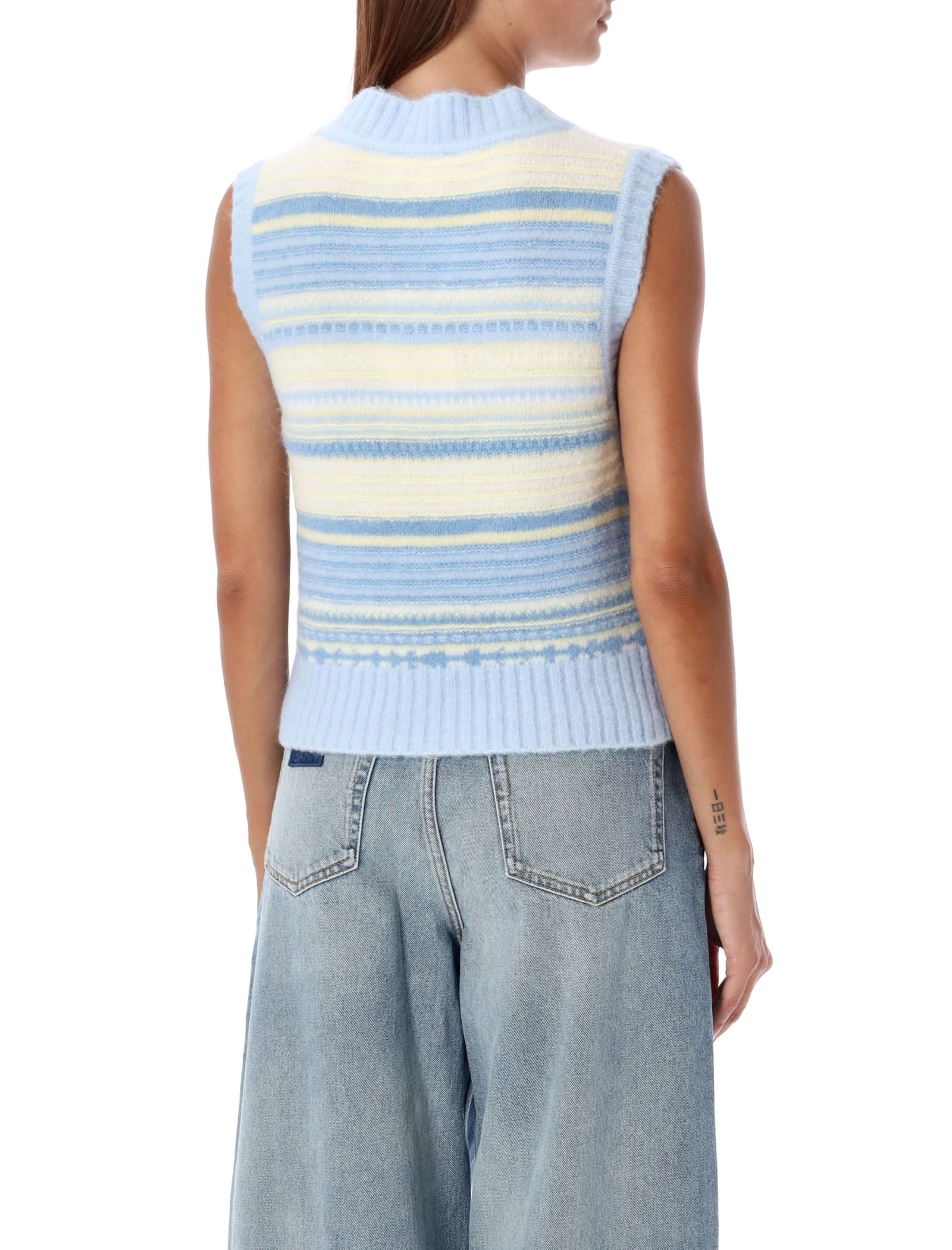 Shop Ganni Soft Wool Stripe Vest In Skyway