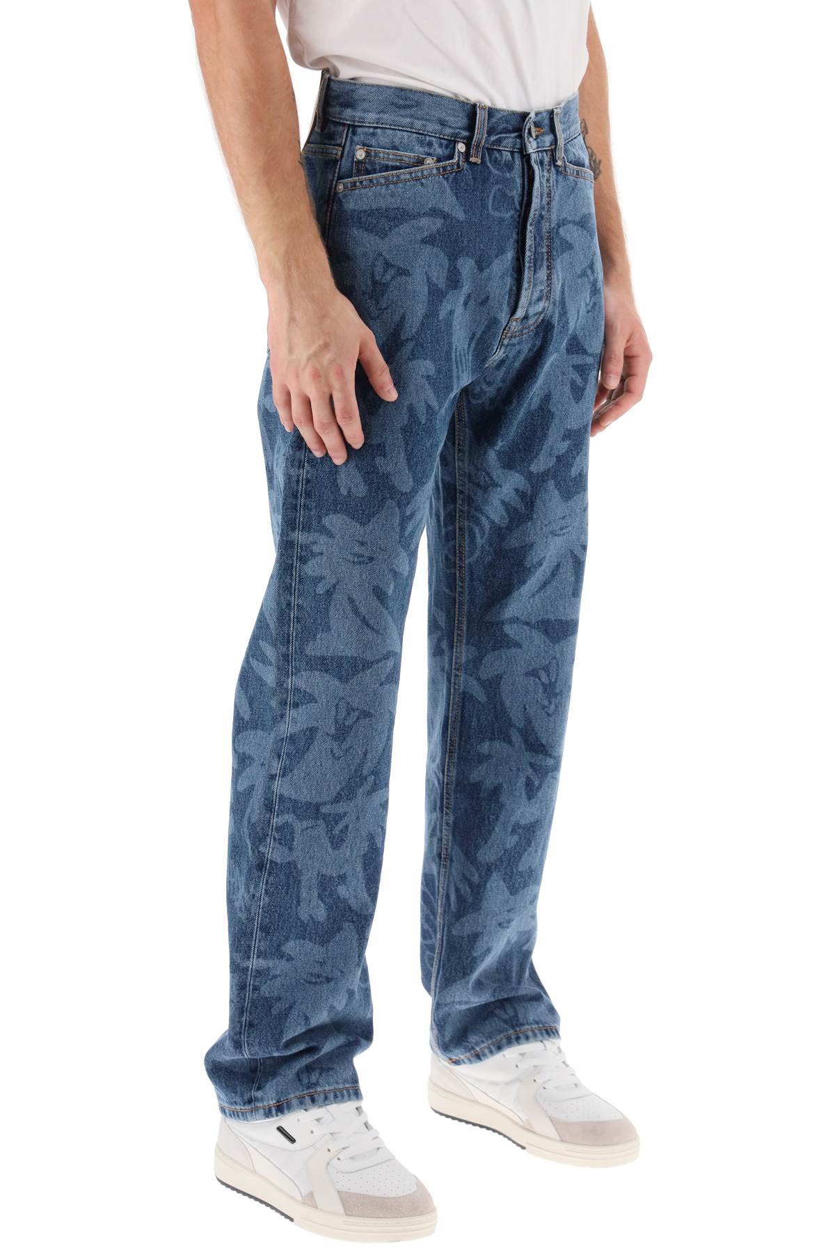 Shop Palm Angels Palmity Allover Laser Denim Jeans In Denim Blue