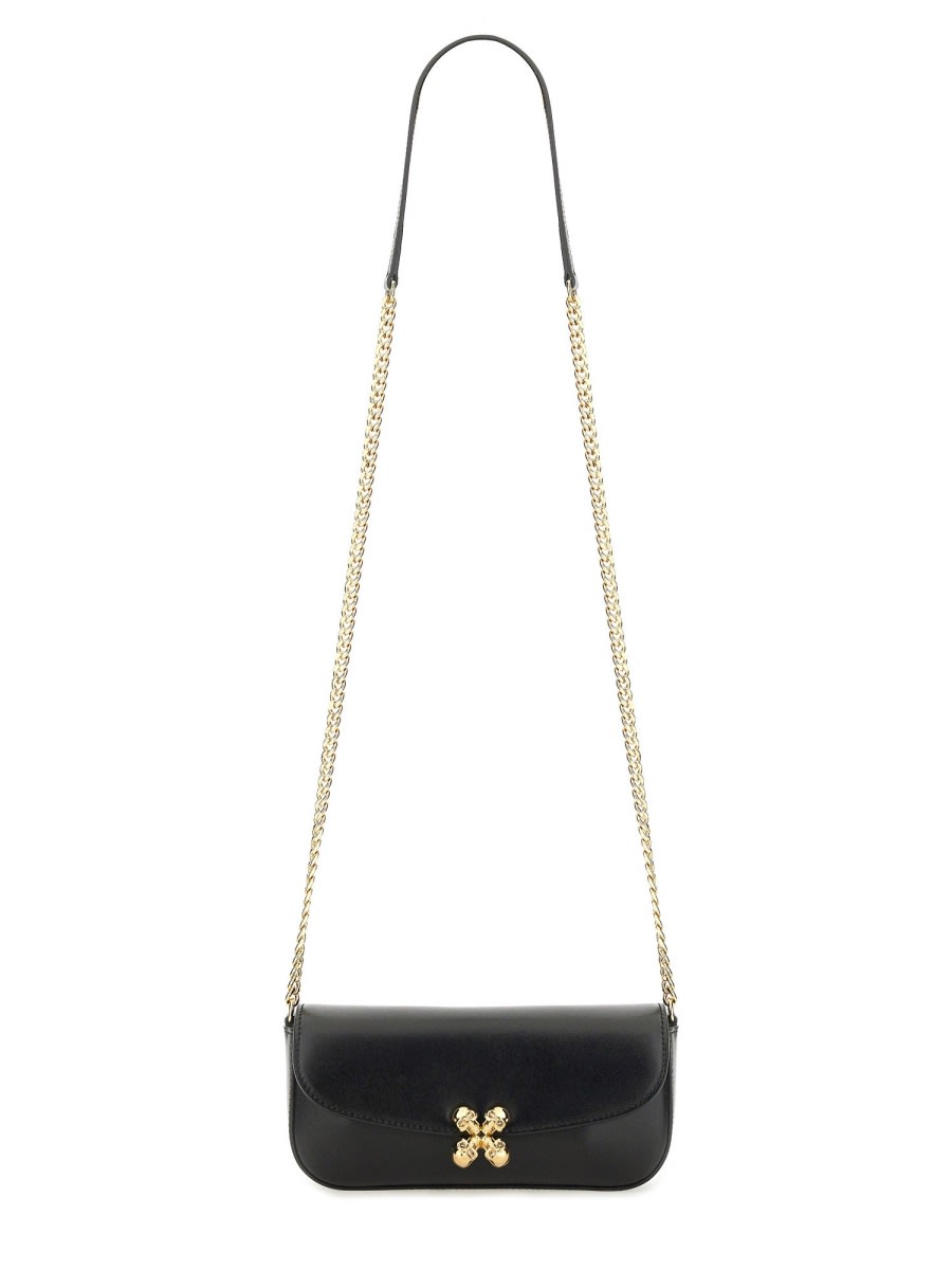 Alexander Mcqueen Black Healthier Small Skull Flower Crossbody Bag In Multi