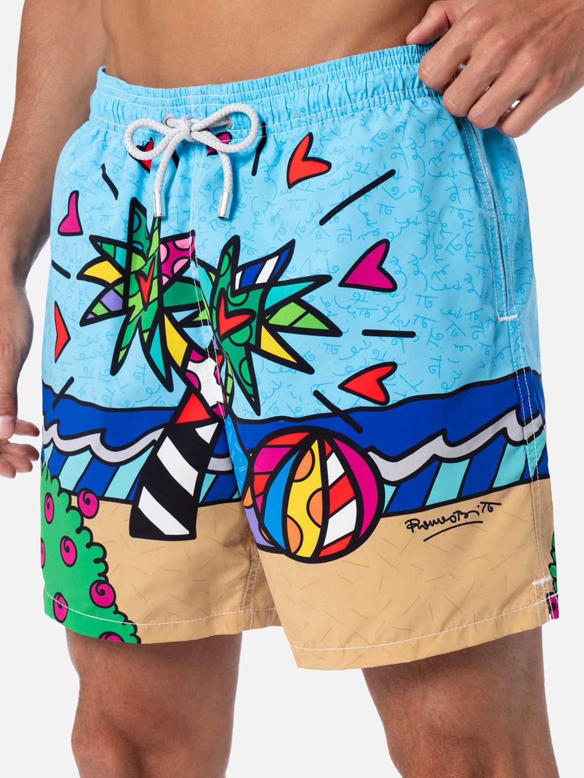 MC2 SAINT BARTH MAN MID-LENGTH GUSTAVIA SWIM-SHORTS WITH BRITTO DESIGN PLACED PRINT ©BRITTO SPECIAL EDITION 