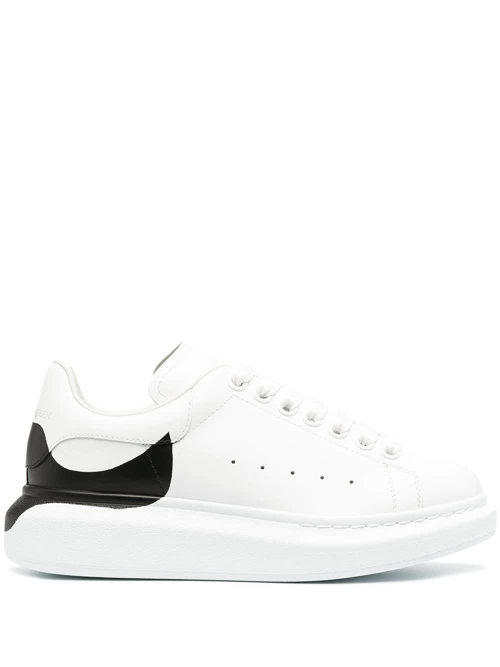 Buy Alexander McQueen Woman White Oversize Sneakers With Black Print On The Heel online, shop Alexander McQueen shoes with free shipping