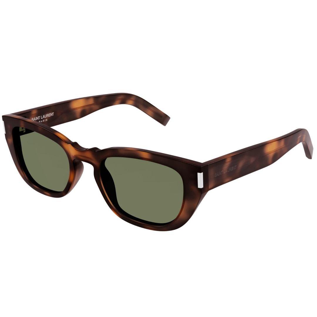 Shop Saint Laurent Oval Frame Sunglasses In 002 Havana Havana Green