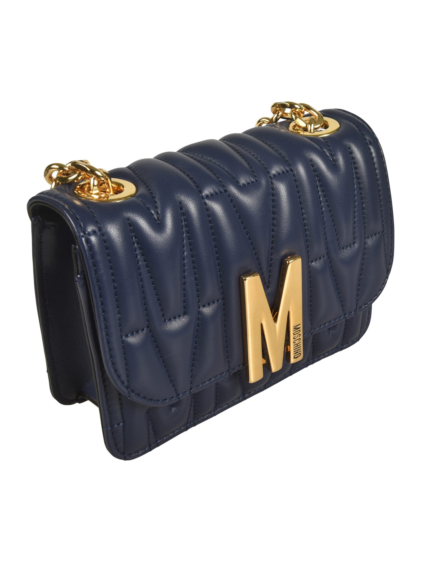 Shop Moschino Quilted Chain Shoulder Bag In Blue