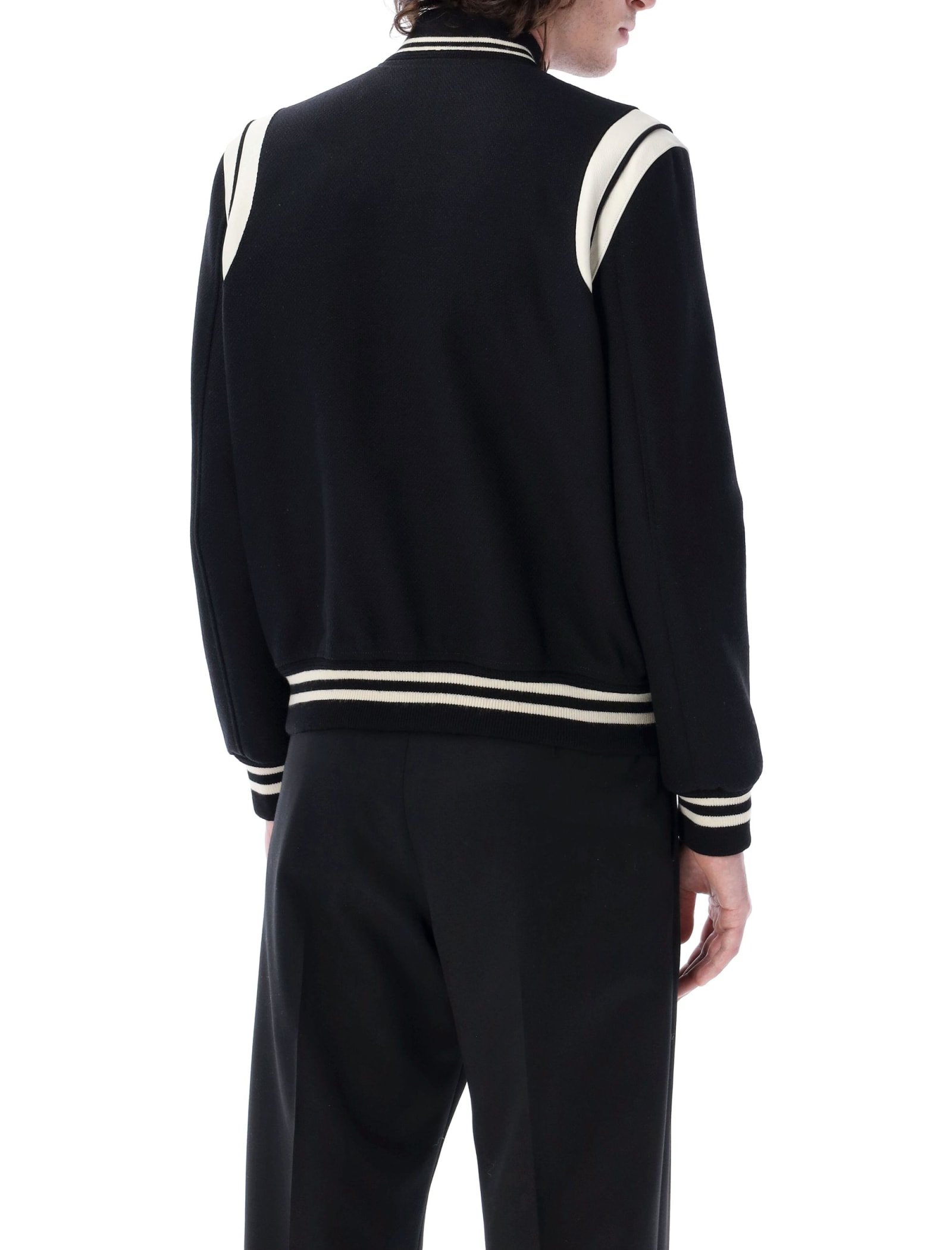 Shop Saint Laurent Teddy Jacket In Wool In Black White