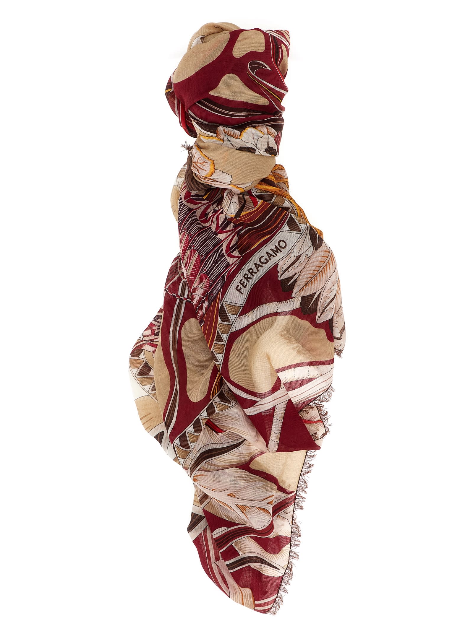 Ferragamo Lightweight Fringed Shawl Named Giada In Multi