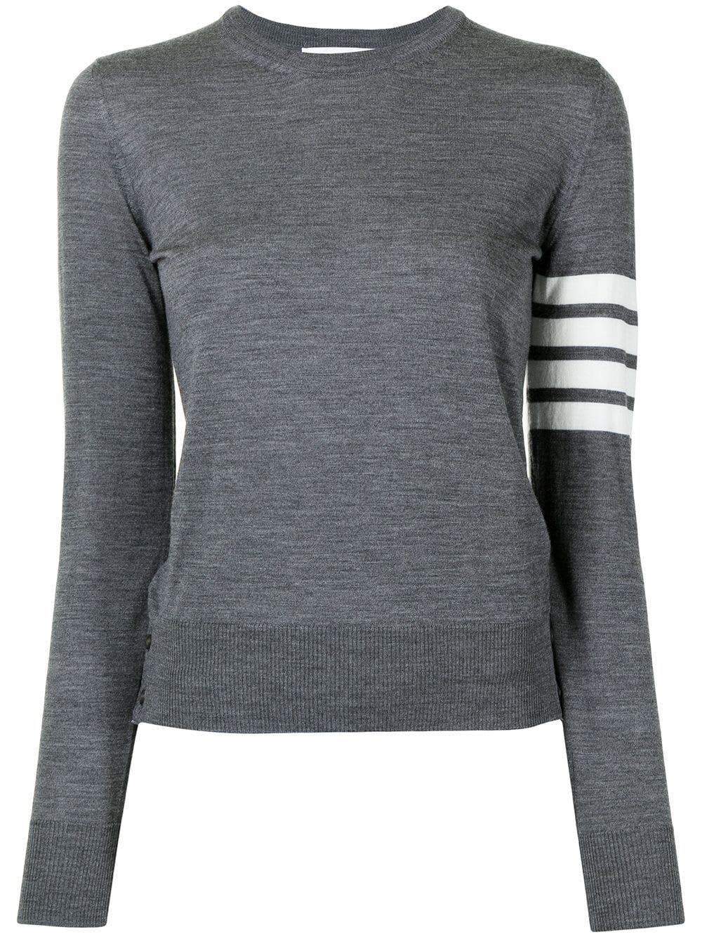 Shop Thom Browne Relaxed Fit Pullover With 4 Bar In Fine Merino Wool In Med Grey
