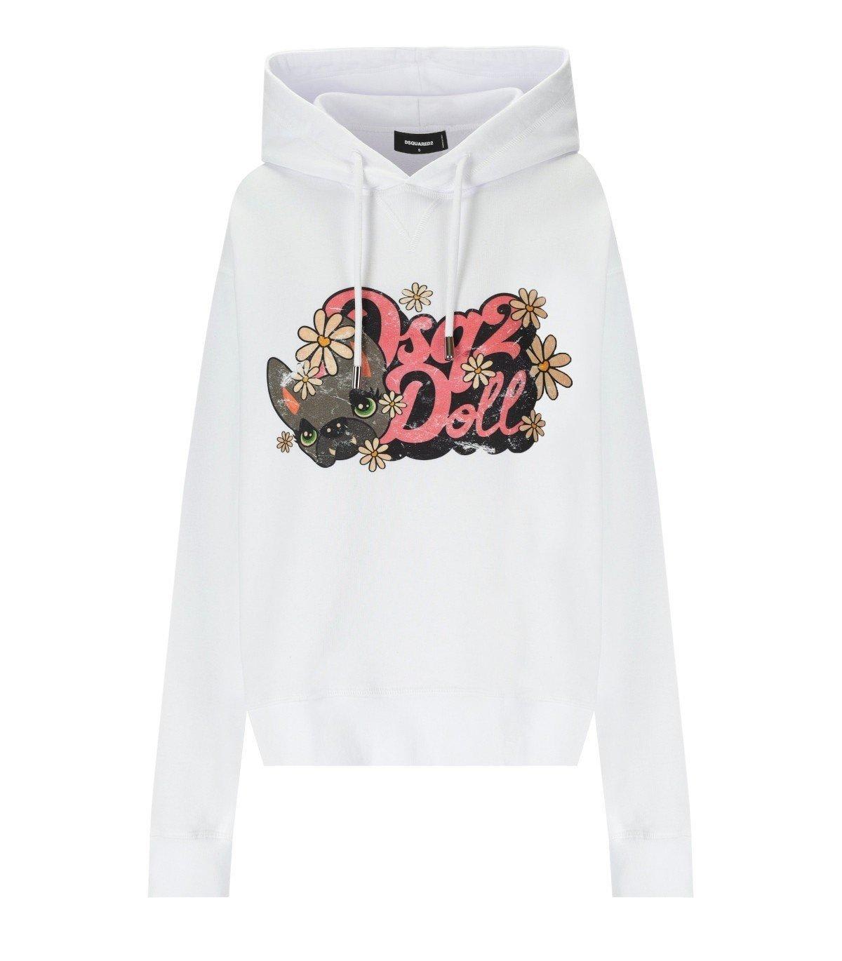 Shop Dsquared2 Hilde Doll Cool Fit Hoodie In Bianco