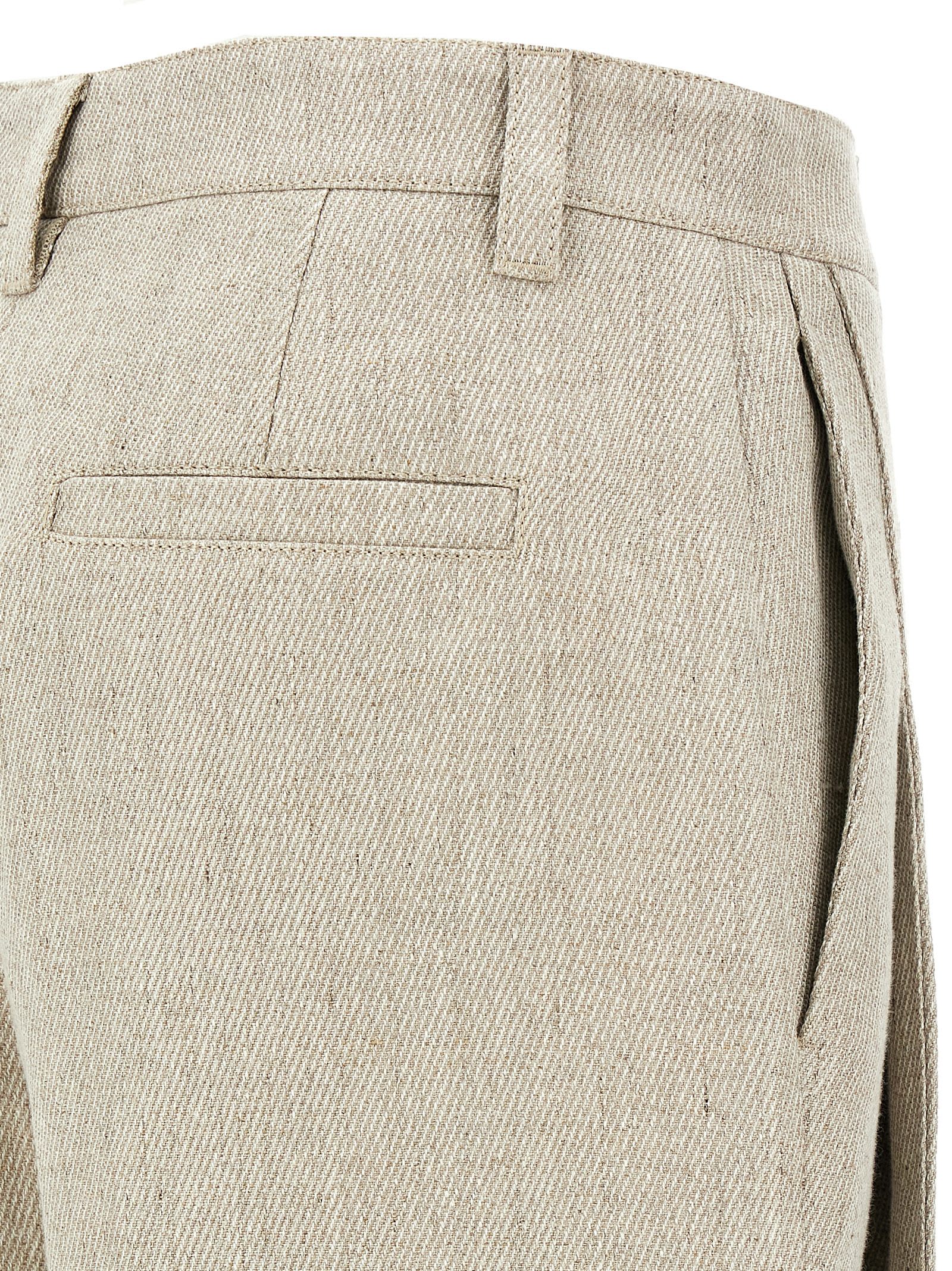 Brunello Cucinelli Linen Trousers With Belt Loops And Pockets In Beige