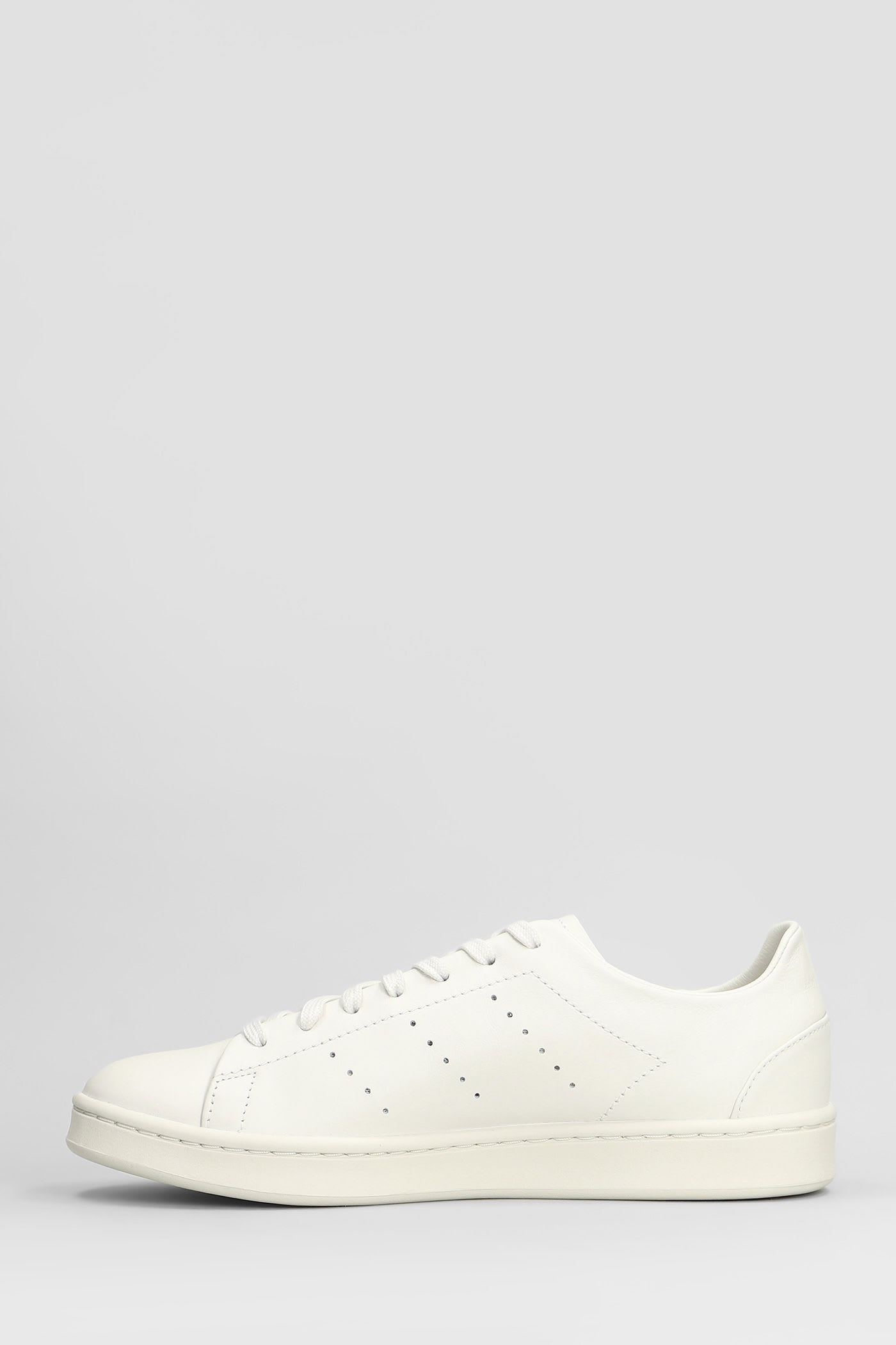 Y-3 White Leather Sneakers With Rounded Toe And Lace-up Closure In White