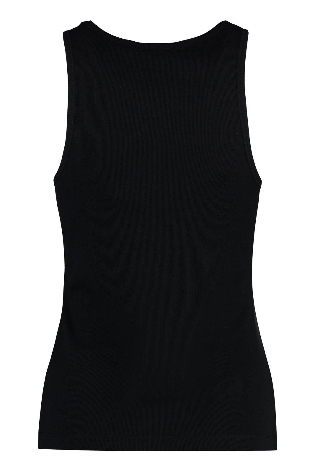 Shop Ganni Logo Fitted Tank Top In Nero