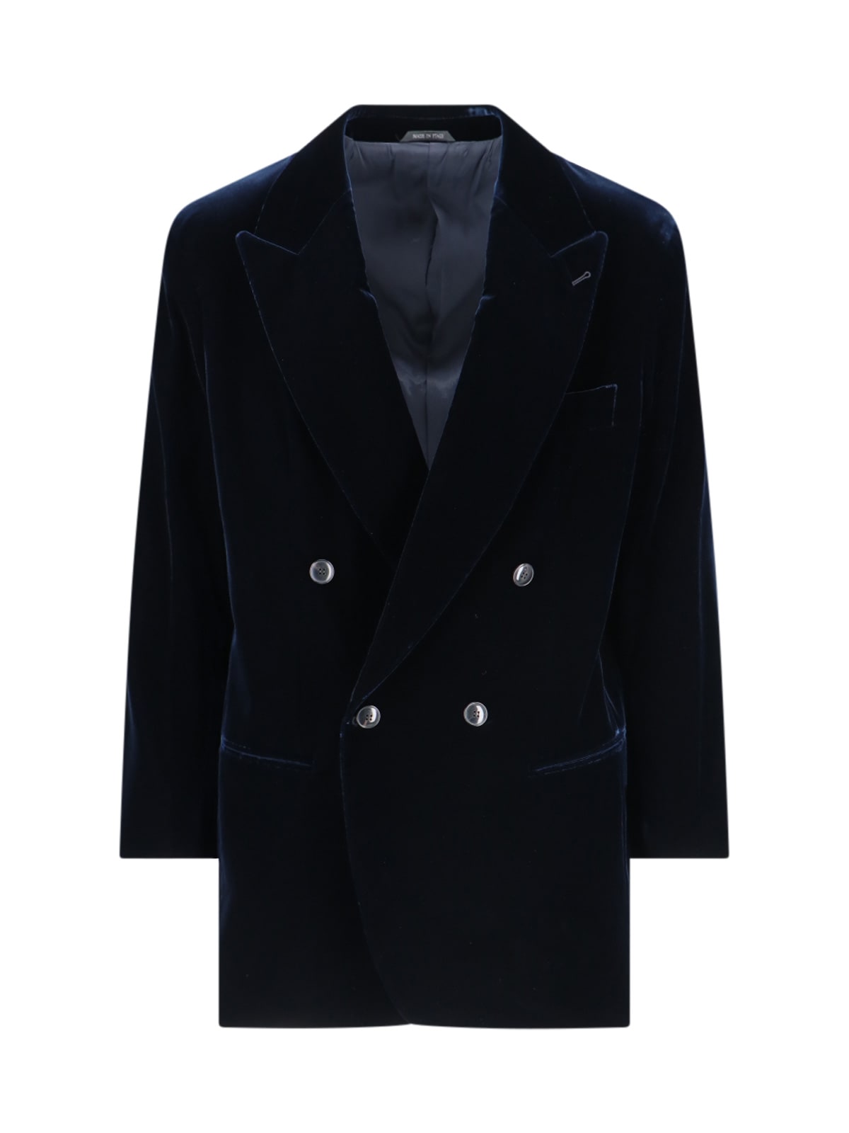 Shop Giorgio Armani Double-breasted Velvet Blazer In Blue