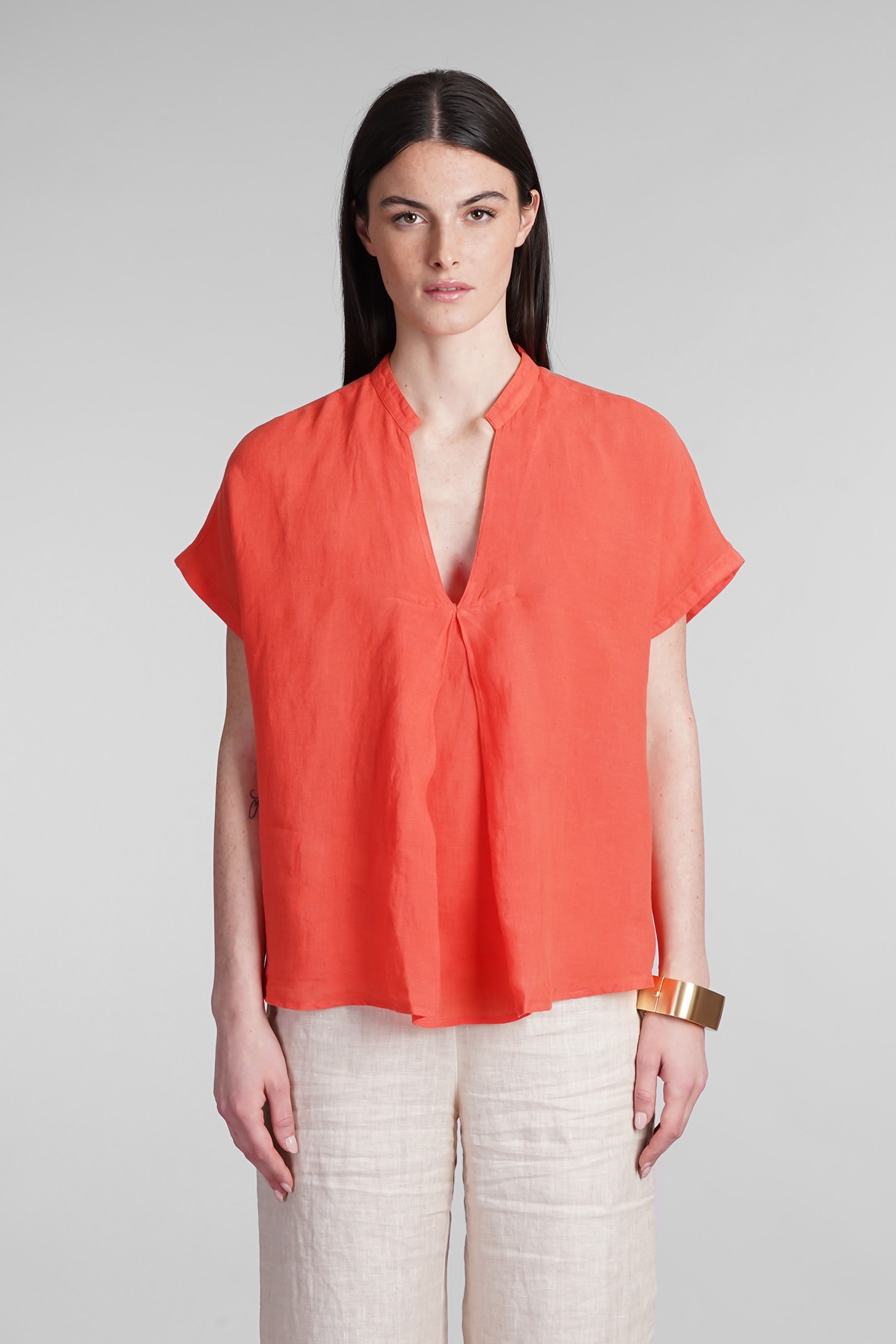 Blouse In Red Linen