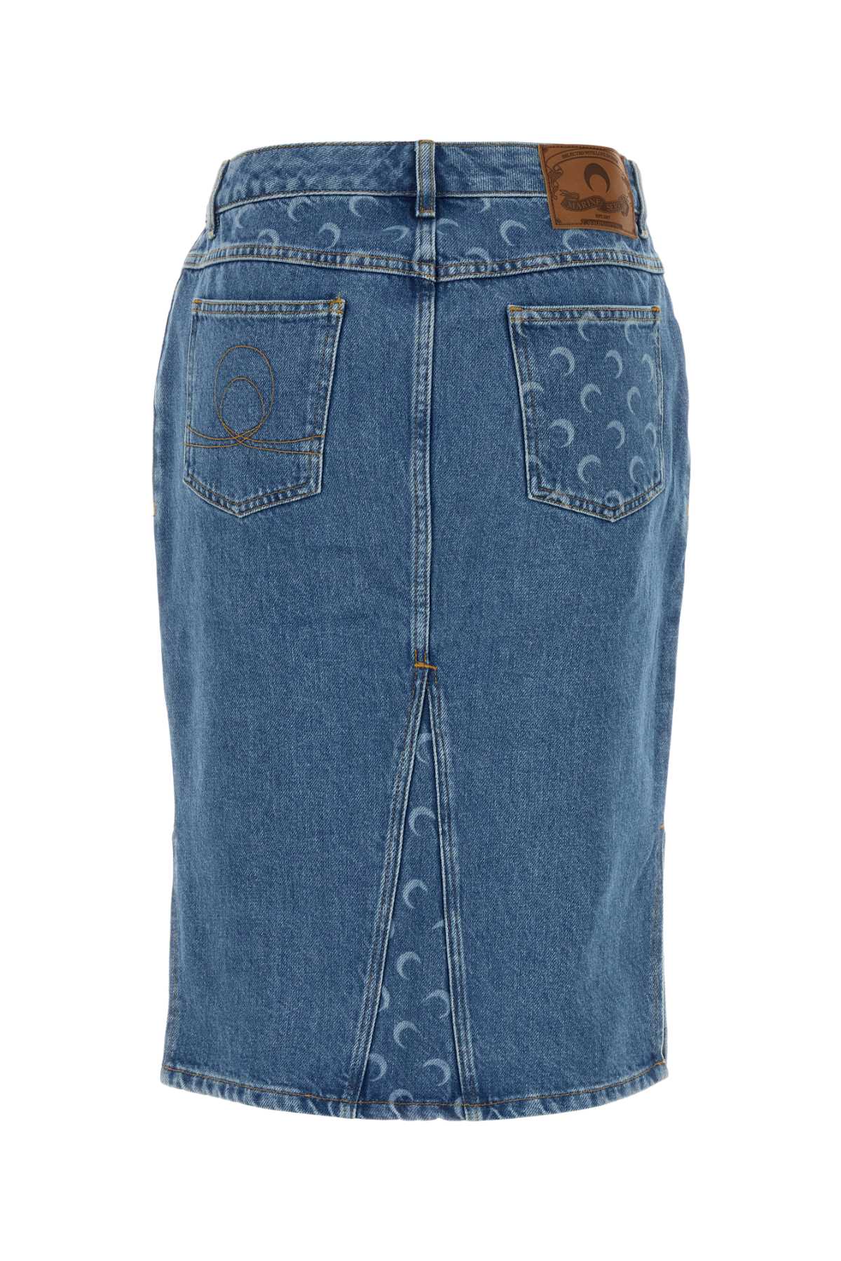 Marine Serre Denim Skirt Featuring Back Pockets And Belt Loops In Blue
