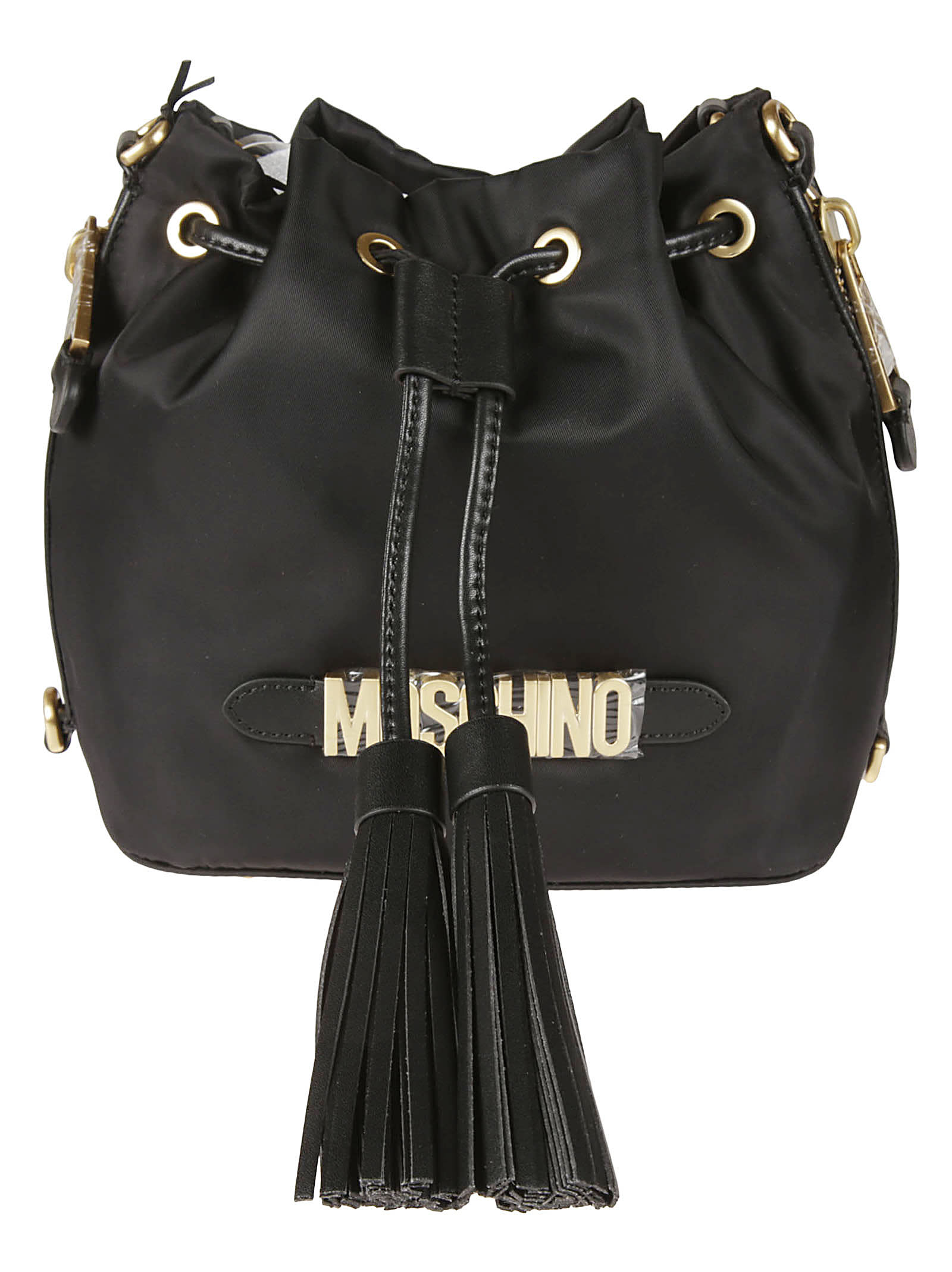 Moschino Logo Plaque Tassel Detail Bucket Bag