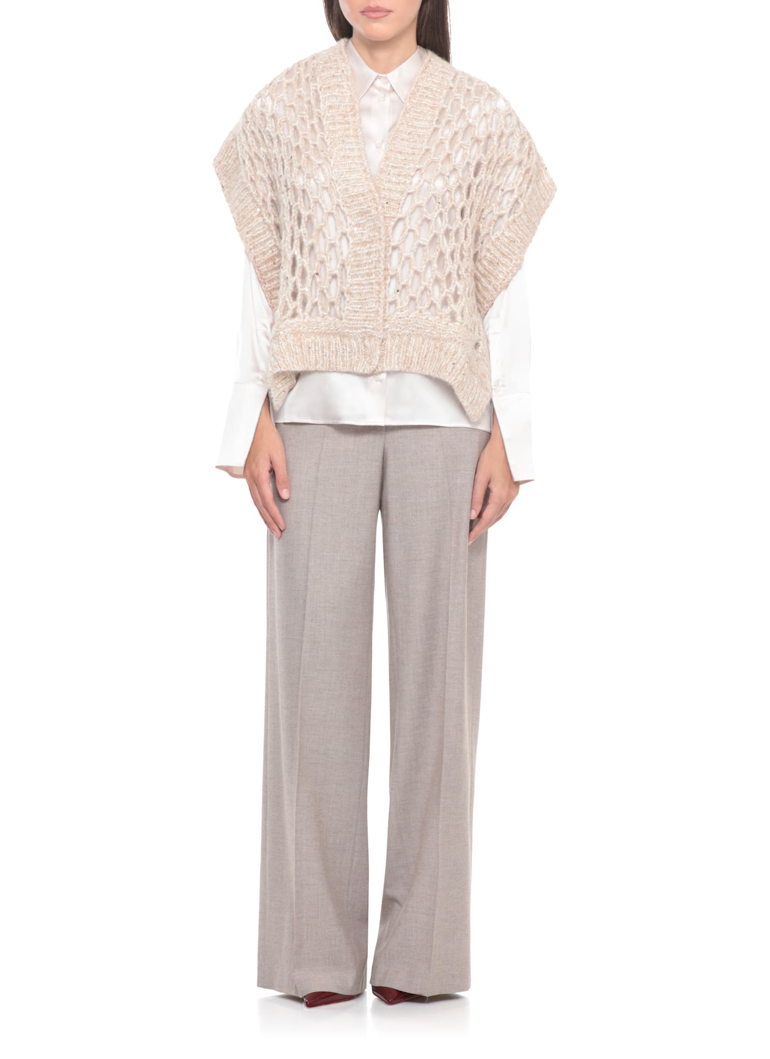 Peserico Long Sleeve Collared Silk Shirt In Neutral