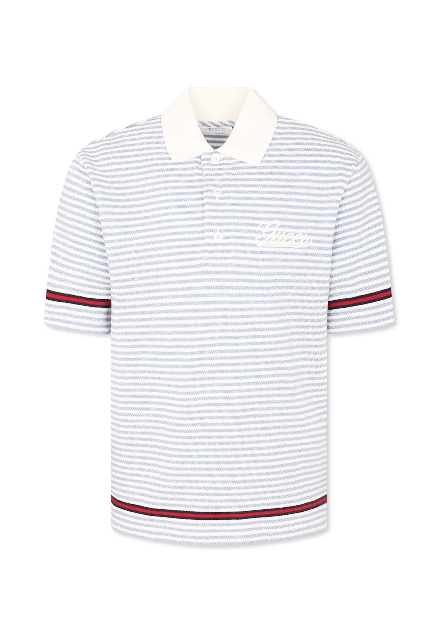 Gucci Light Blue Polo Shirt For Kids With Logo In Light Blue